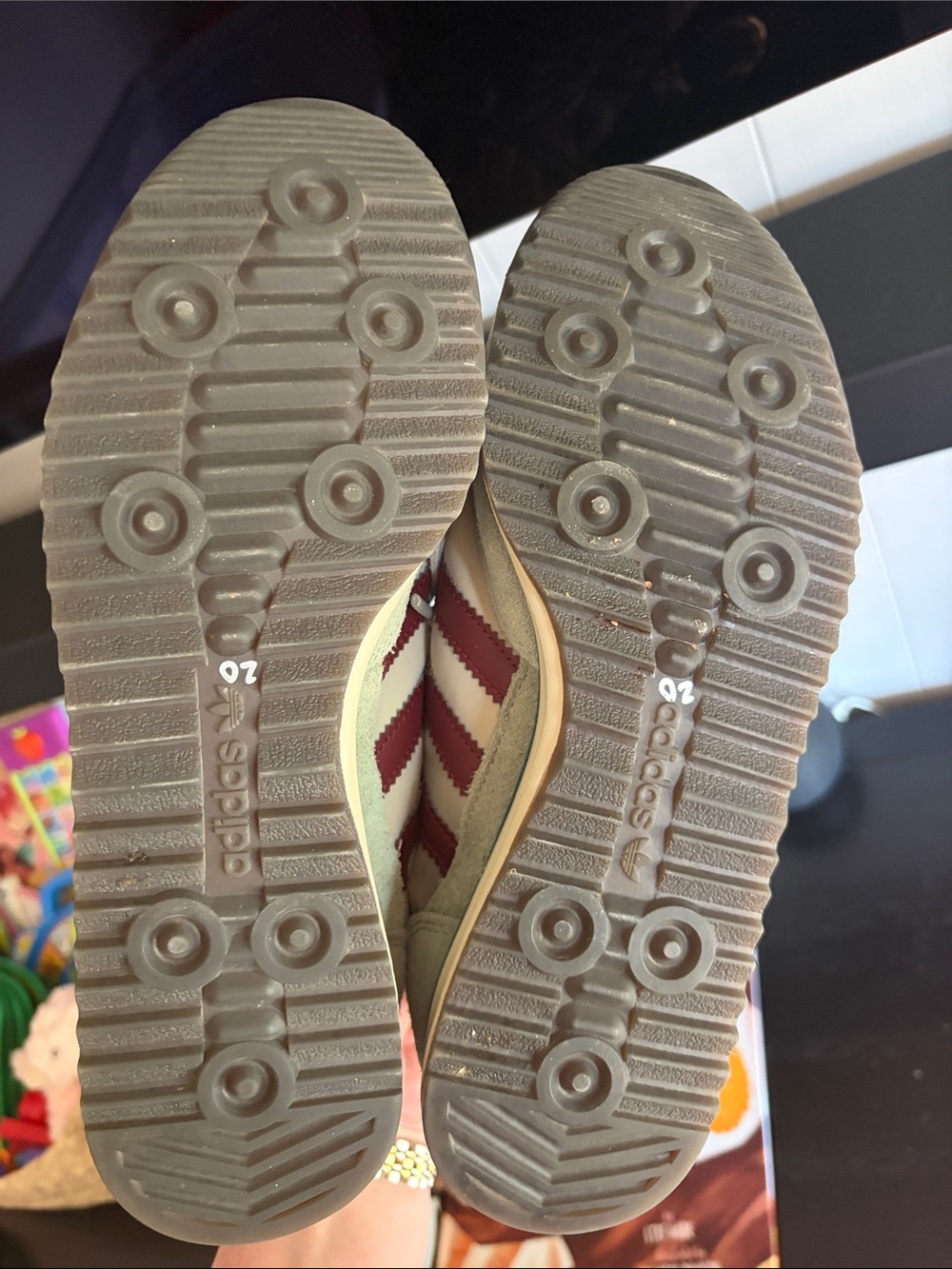 adidas Women’s Light Green Suede Sneakers with Maroon Stripes - Picture 2 of 4